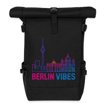 Berlin Vibes Neon Skyline Silhouette Stadt  - Rolltop Rucksack - Schwarz - Vorne