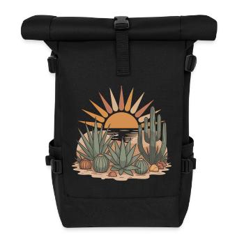 Boho Natur Kakteen - Rolltop Rucksack - Schwarz - Vorne