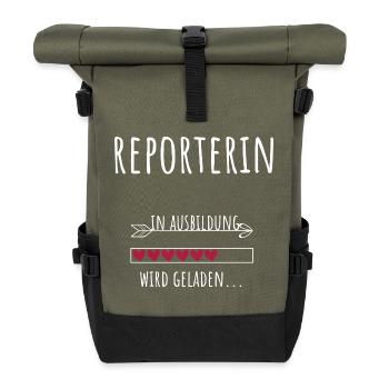 Journalism Student Profession Education Reporter - Roll Top Backpack - olive/black - Front
