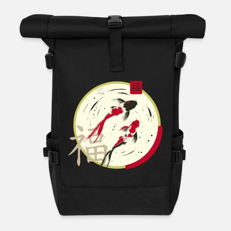 Koi Zen Mondkreis Wohlstand - Rolltop Rucksack - Schwarz