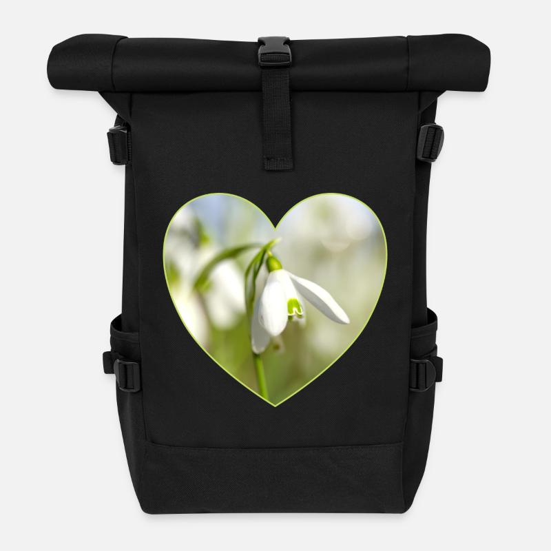 Schneeglöckchen Herzdesign - Rolltop Rucksack - Schwarz