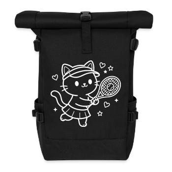 Kawaii Katze Tennisspieler - Rolltop Rucksack - Schwarz - Vorne