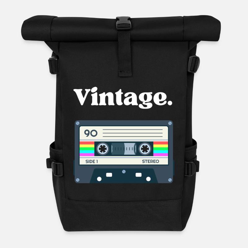 Retro-Vintage-Kassette – Nostalgie-Design - Rolltop Rucksack - Schwarz