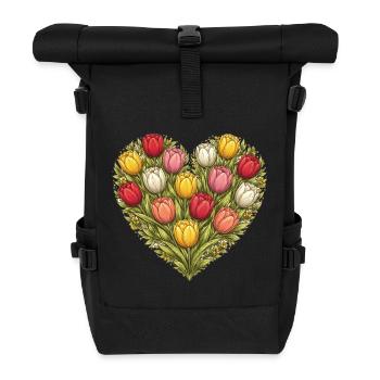 Bouquet de cœur de tulipe - Sac à dos roll top - noir - Devant