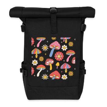 Design rétro à motifs floraux champignons années 70 - Sac à dos roll top - noir - Devant