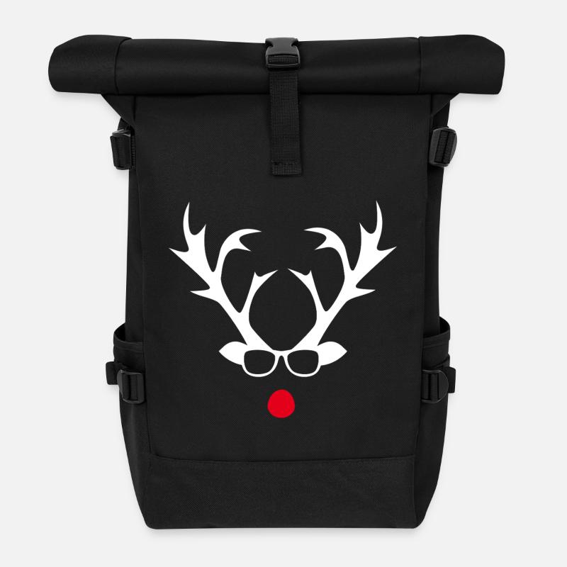 Rudolph with glasses silhouette design - Roll Top Backpack - black