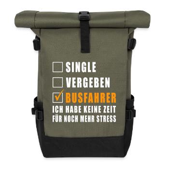 Single Vergeben Busfahrer - Rolltop Rucksack - Olive/Schwarz - Vorne