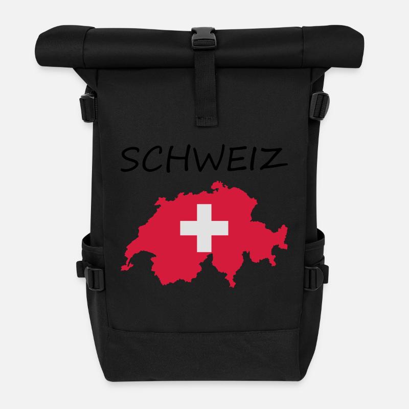 Schweiz - Rolltop Rucksack - Schwarz