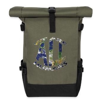 we are all humans weltkugel - Rolltop Rucksack - Olive/Schwarz - Vorne