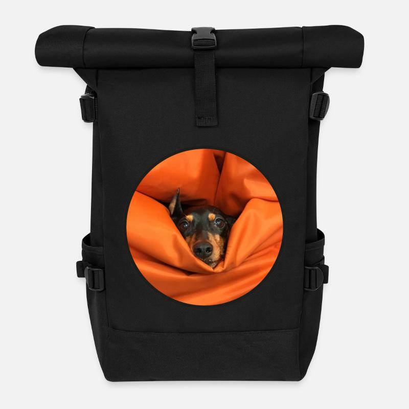 Vom Sitzsack gefressener Pinscher - Rolltop Rucksack - Schwarz