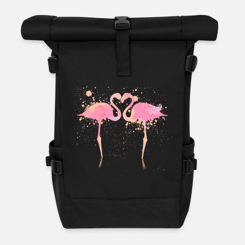 Flamingos - Rolltop Rucksack - Schwarz