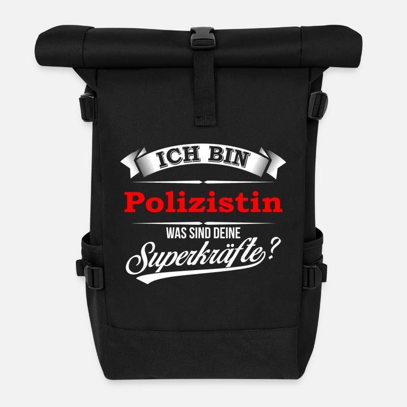 Polizist Polizistin Polizeibeamter Polizeitbeamtin - Rolltop Rucksack - Schwarz