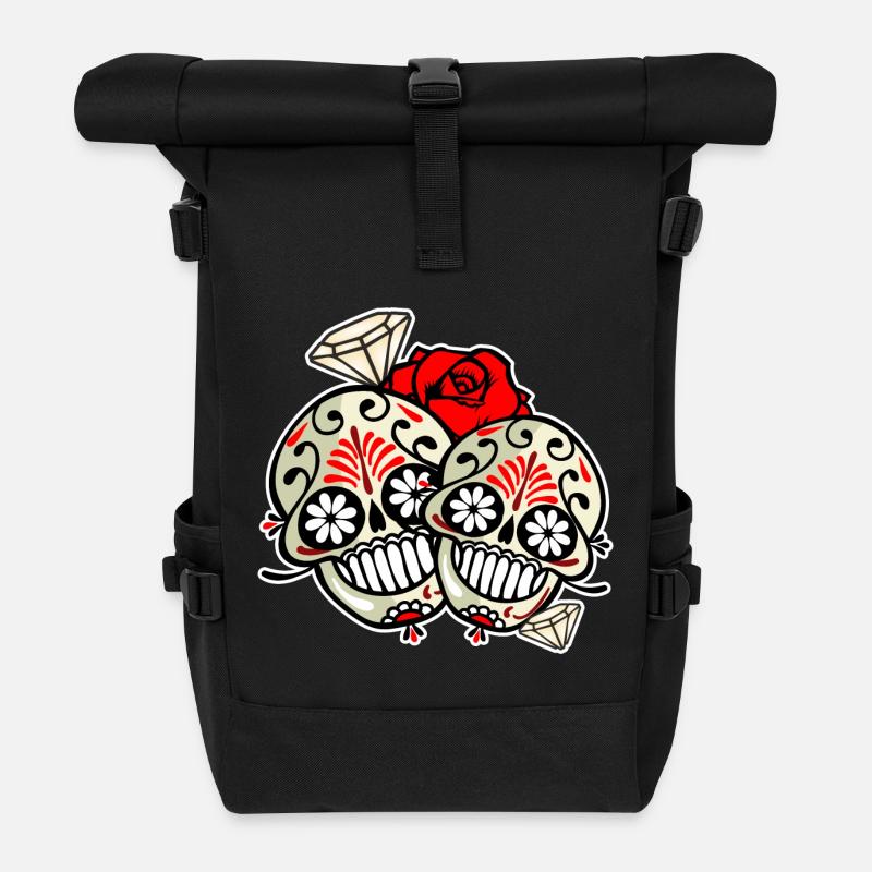 Diamant-Schädel - Rolltop Rucksack - Schwarz