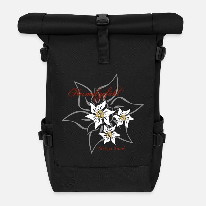 Edelweiss - Heimatgefühl | Stolzes Land - Rolltop Rucksack - Schwarz