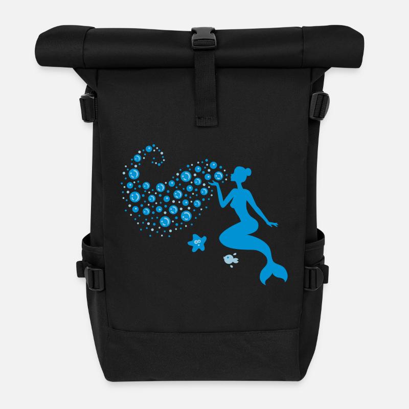 Sirène - sirène Kiss - Sirène - Mer - 2C - Sac à dos roll top - noir