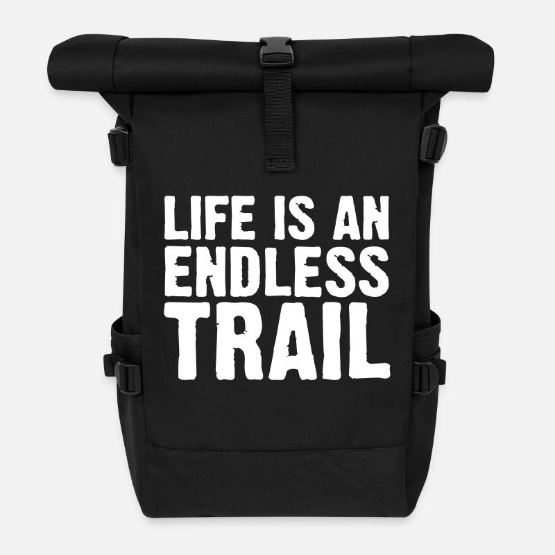 Life is an endless trail - Rolltop Rucksack - Schwarz