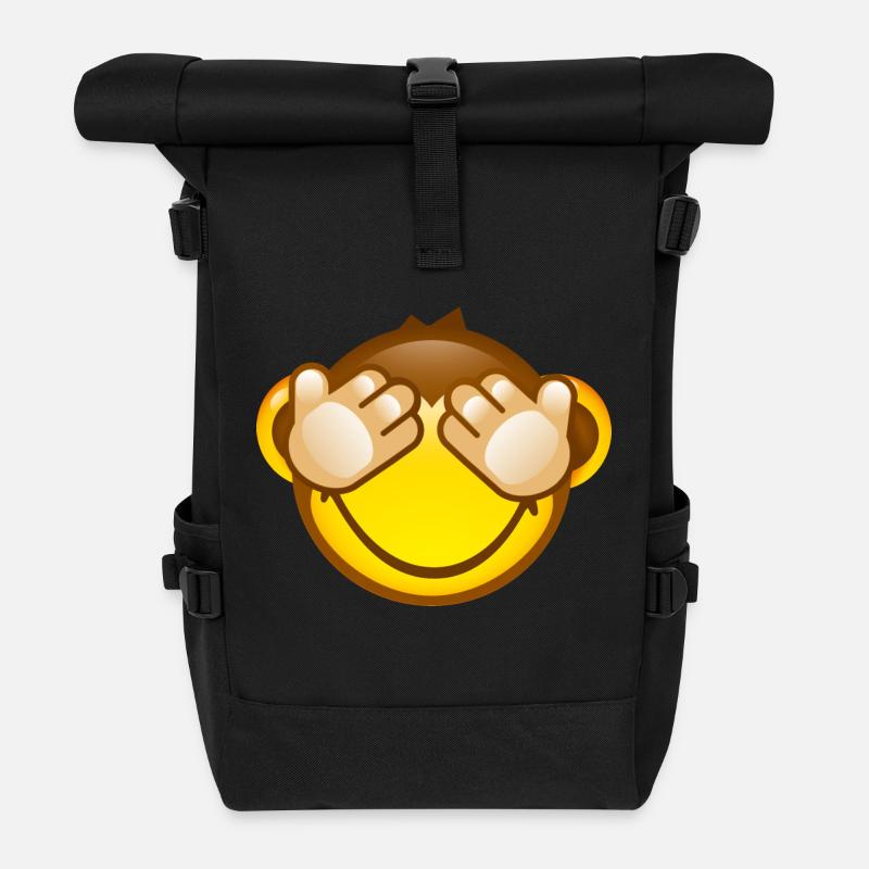 Smiley Monkey No Seeing - Roll Top Backpack - black