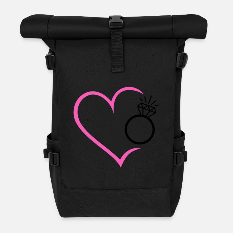 Herz mit Diamantring Ehering Ring Hochzeit Braut - Rolltop Rucksack - Schwarz