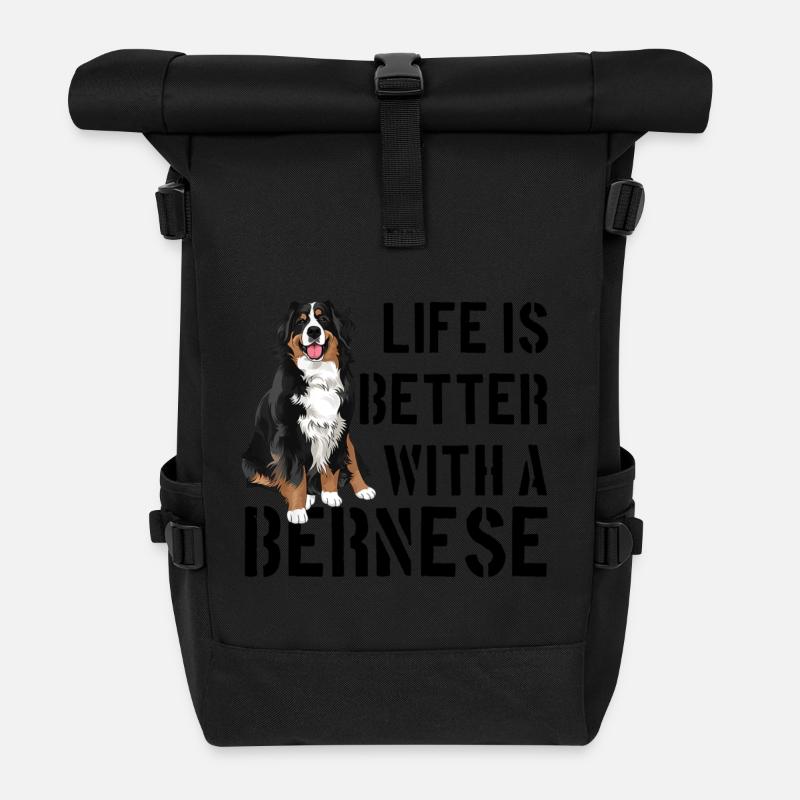 Bernese Mountain Dog - Roll Top Backpack - black