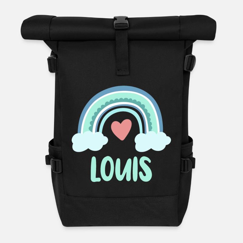 Louis Name Regenbogen Baby - Rolltop Rucksack - Schwarz