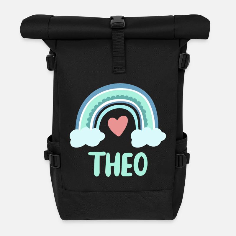 Theo Name Regenbogen Baby - Rolltop Rucksack - Schwarz