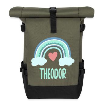 Theodor Name Rainbow Baby - Roll Top Backpack - olive/black - Front