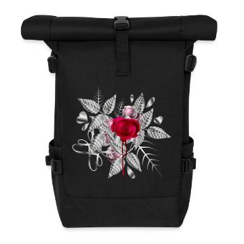 silver Valentine's Day arrangement with roses - Roll Top Backpack - black - Front