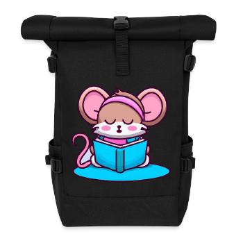 Leseratte Bücherwurm Maus - Rolltop Rucksack - Schwarz - Vorne