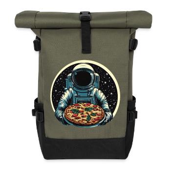 Astronaut with salami pizza space design - Roll Top Backpack - olive/black - Front