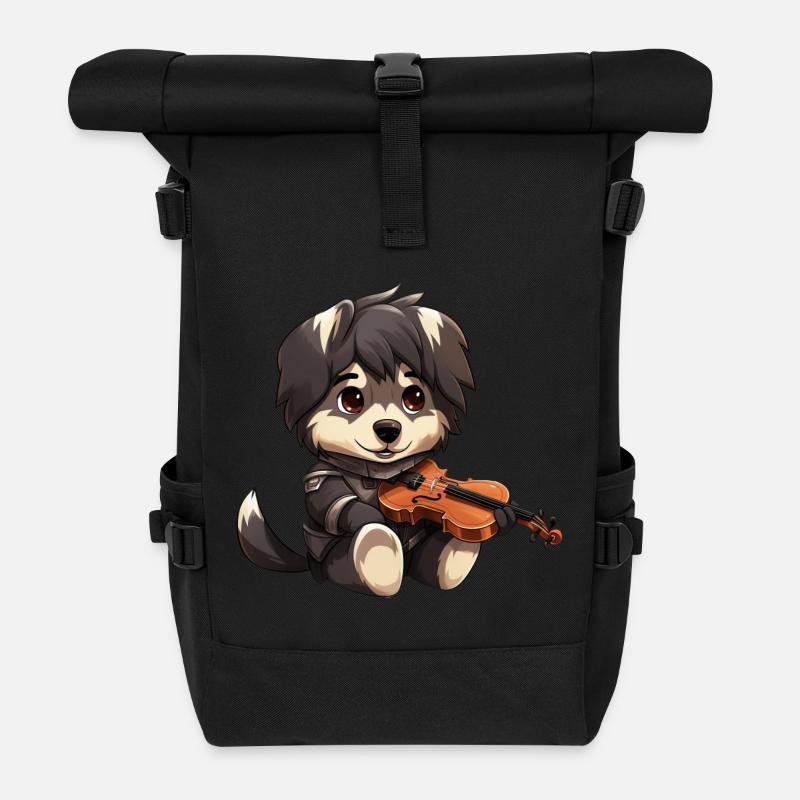 Husky Schäferhund mit Violine – Musikalisches - Rolltop Rucksack - Schwarz