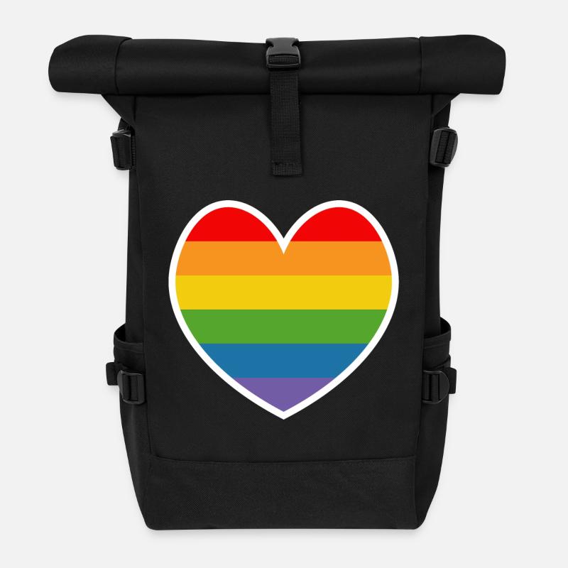 LGBT QUEER HERZ Regenbogen Tshirt Design white - Rolltop Rucksack - Schwarz