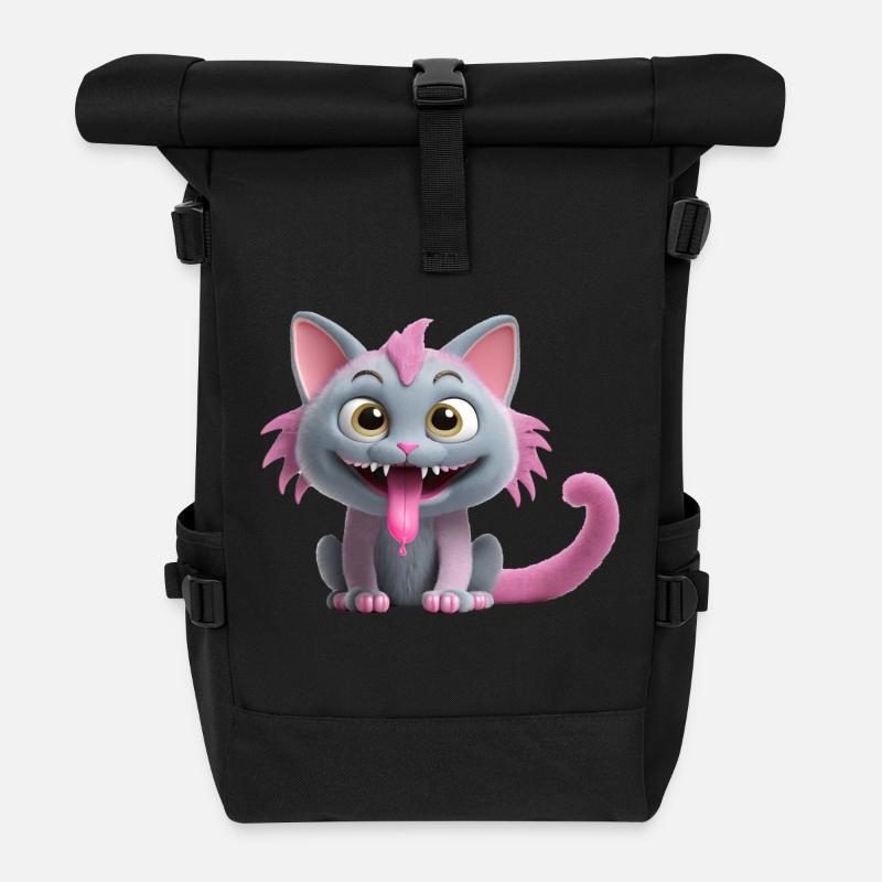 Cat monster creepy and cute - Roll Top Backpack - black