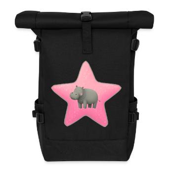 Niedliches Nilpferd Baby Stern Kinder Design - Rolltop Rucksack - Schwarz - Vorne