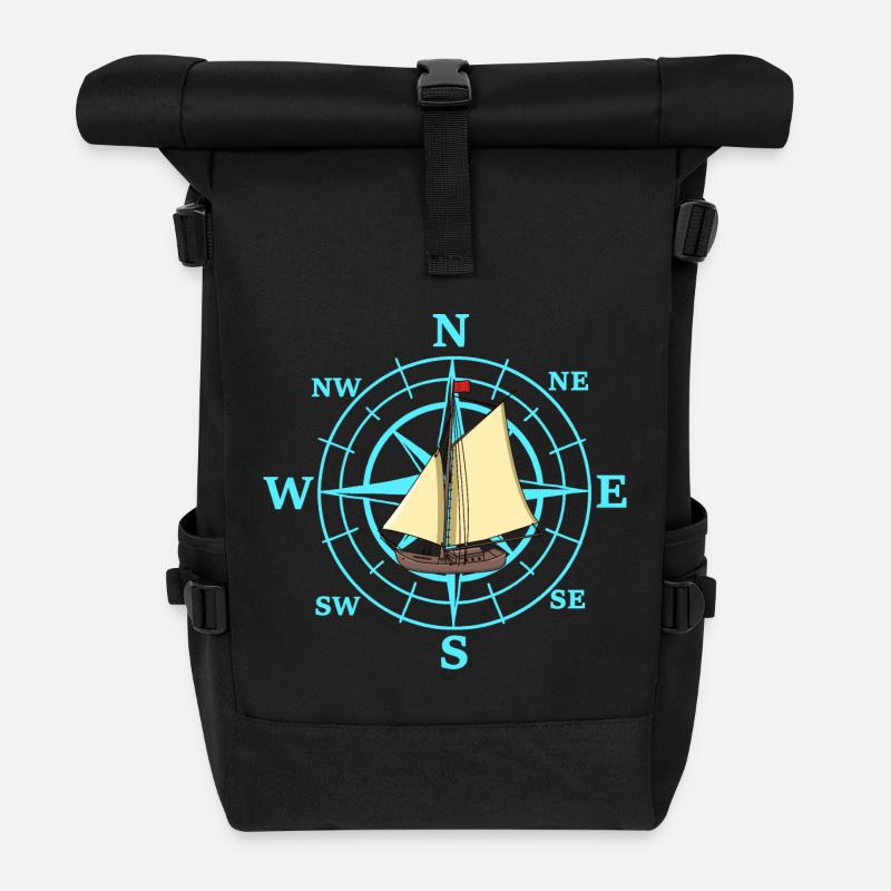 Kompass Segelschiff Schiff Schiffe Reise - Rolltop Rucksack - Schwarz