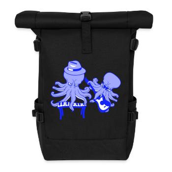 2 Kraken Gitarre Keyboard Oktopus Tintenfisch Team - Rolltop Rucksack - Schwarz - Vorne