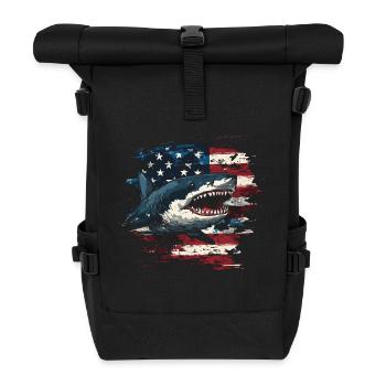 Requin avec drapeau des États-Unis - Sac à dos roll top - noir - Devant