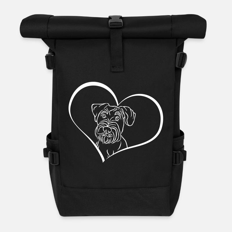 Mittelschnauzer im Herz - Rolltop Rucksack - Schwarz