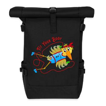Schräger Vogel Seilspringen Fitness mit Humor - Rolltop Rucksack - Schwarz - Vorne