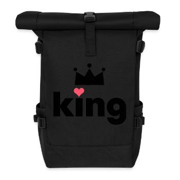 Valentinstag King Queen passendes Paar Partnerlook - Rolltop Rucksack - Schwarz - Vorne