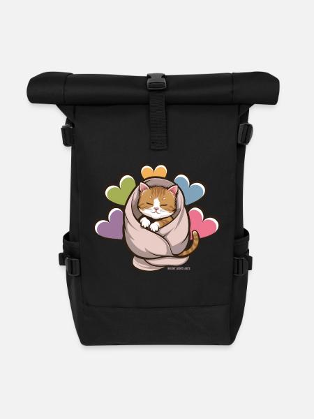 Kuscheliges Kätzchen unter Decke - Rolltop Rucksack - Schwarz