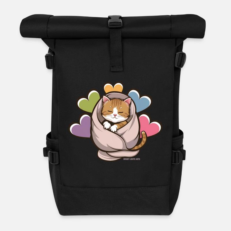 Kuscheliges Kätzchen unter Decke - Rolltop Rucksack - Schwarz
