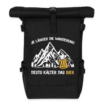 Je länger die Wanderung desto kälter das Bier - Rolltop Rucksack - Schwarz - Vorne