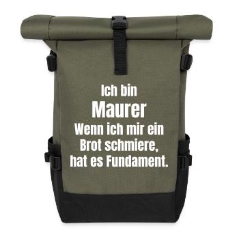 Maurer schmiert Brot hat Fundament - Rolltop Rucksack - Olive/Schwarz - Vorne