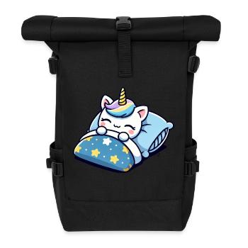 Unicorn Sleeping In Bed At Night Time - Rolltop Rucksack - Schwarz - Vorne