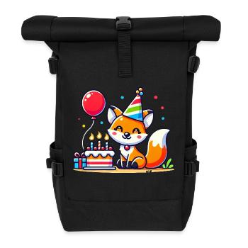 Fox Kid Celebrating Birthday - Rolltop Rucksack - Schwarz - Vorne