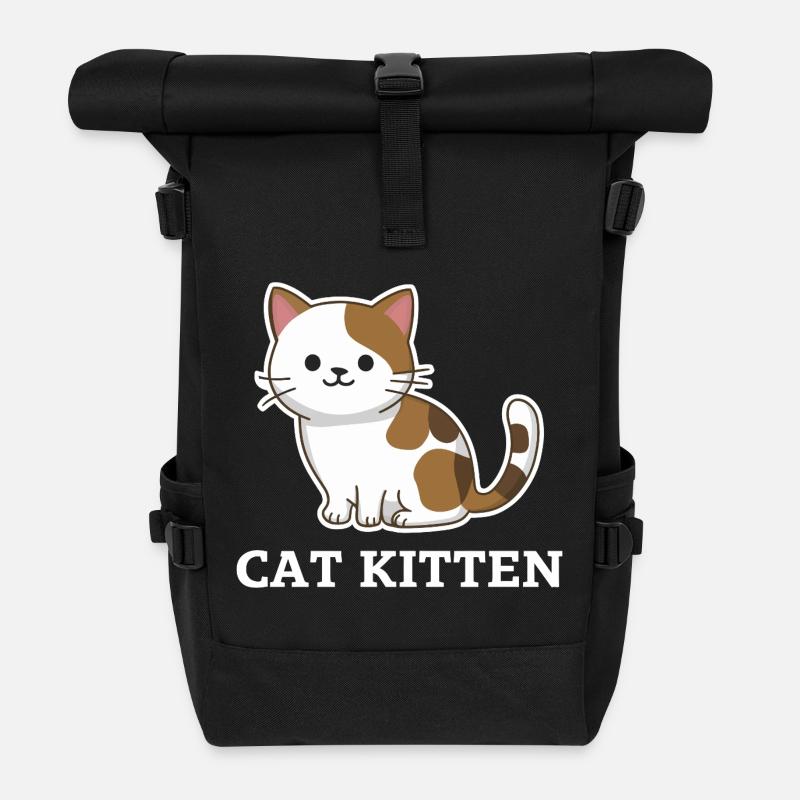 Adorable Cat Kitten - Roll Top Backpack - black