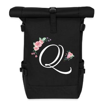Letter q flowers - Roll Top Backpack - black - Front