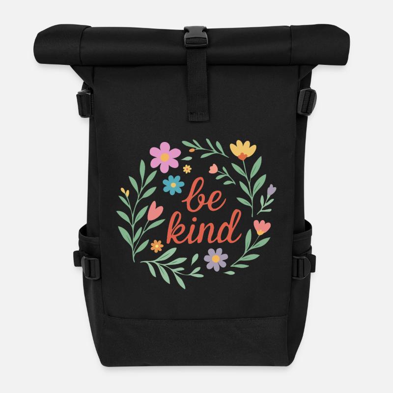 Sei freundlich Blumendesign - Rolltop Rucksack - Schwarz