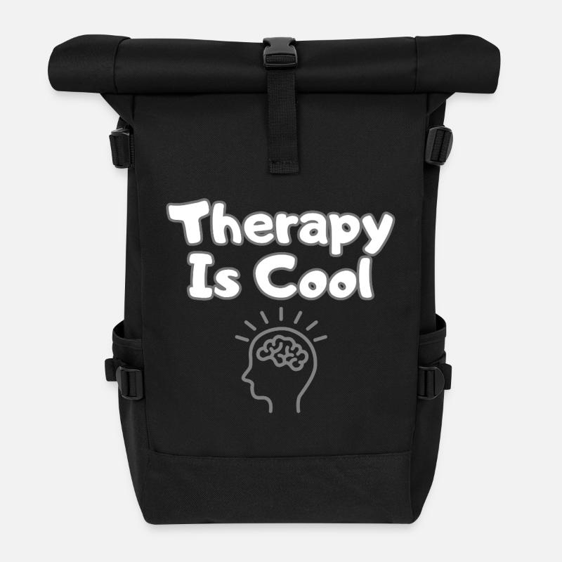 Therapy Is Cool – Therapie Statement Shirt - Rolltop Rucksack - Schwarz