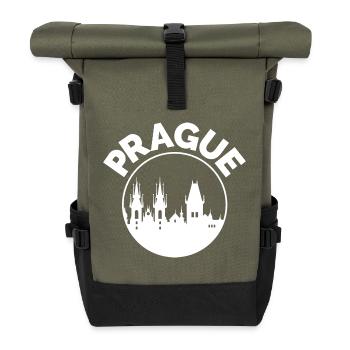 Prager Stadtsilhouette Logo - Tschechien Stadticon - Rolltop Rucksack - Olive/Schwarz - Vorne